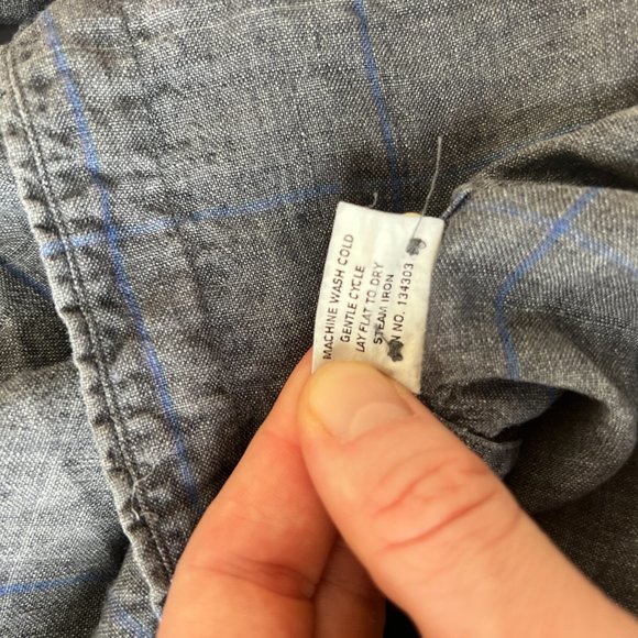 Brooklyn Tailors Slim Linen Shirt Gray with Blue Cross Stripes Men's Size 04 M - Picture 6 of 7